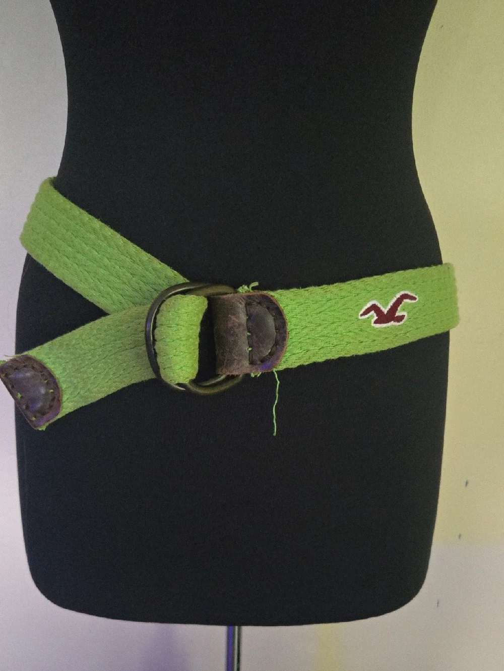 RARE Y2K Hollister Bright Green Woven Belt with Metal Double-Ring Buckle